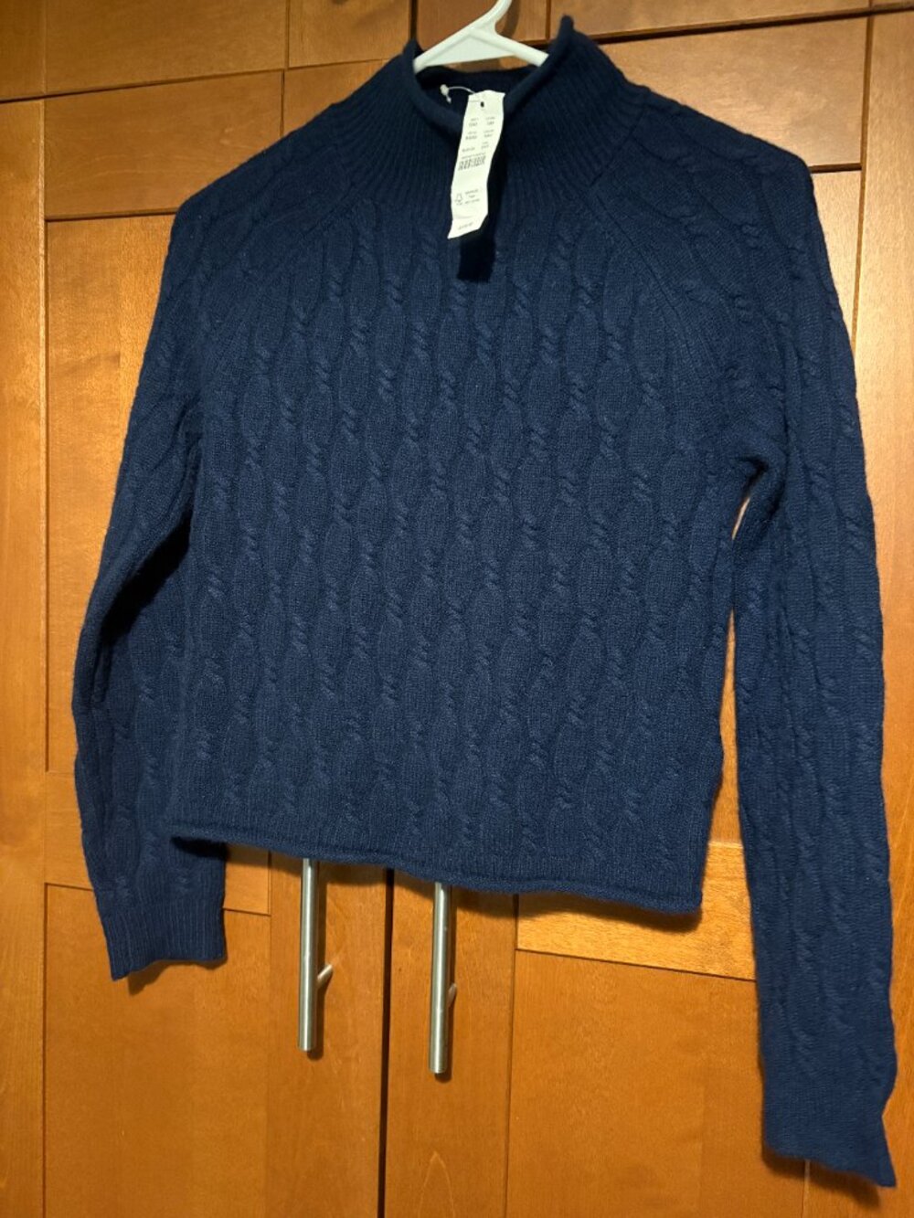J.Crew Navy Cable-Knit Rollneck 100% Cashmere Sweater Brand New with Tags $187